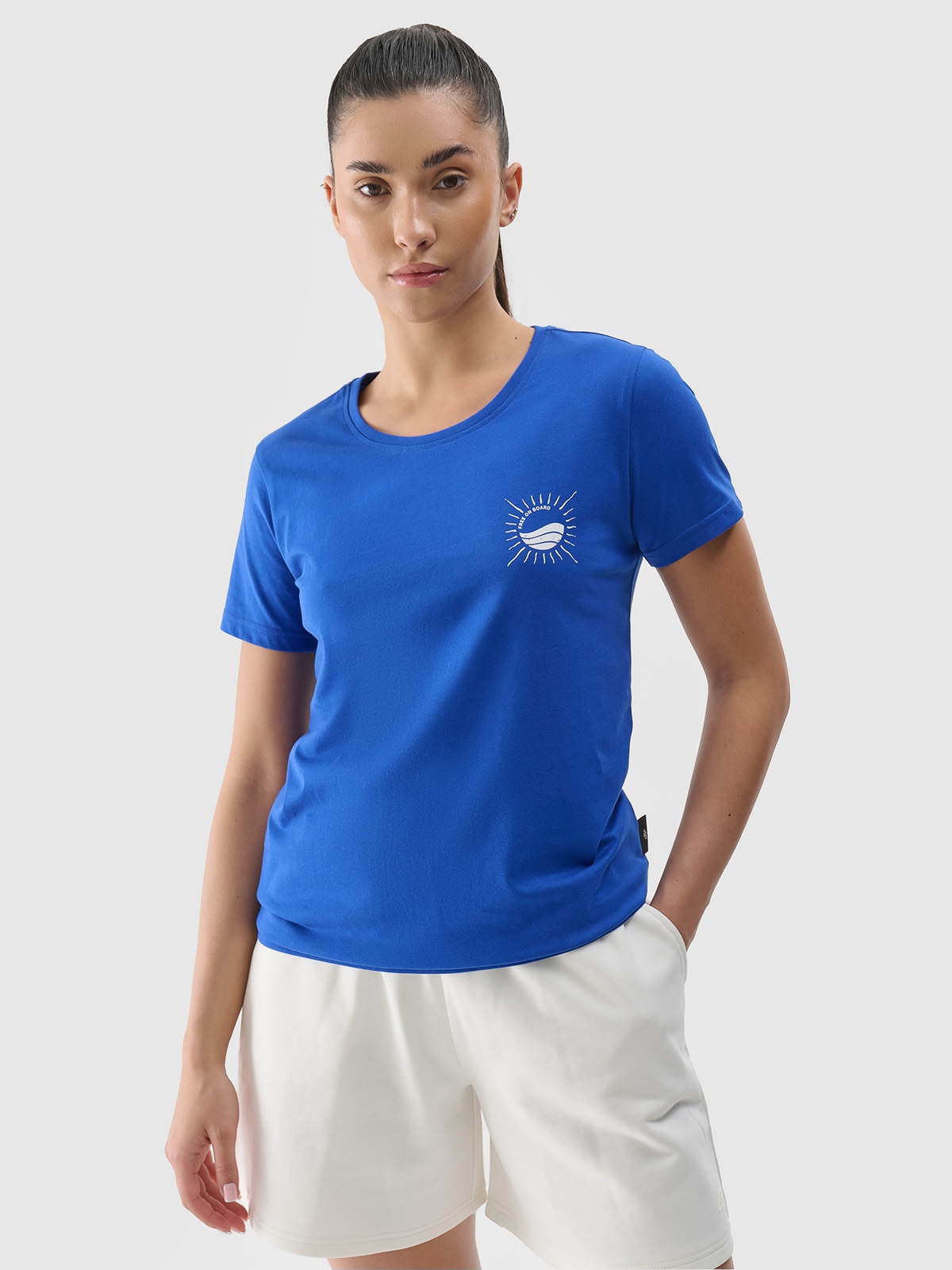 Moteriški T-shirt regular marškinėliai su grafika - kobalto spalvos