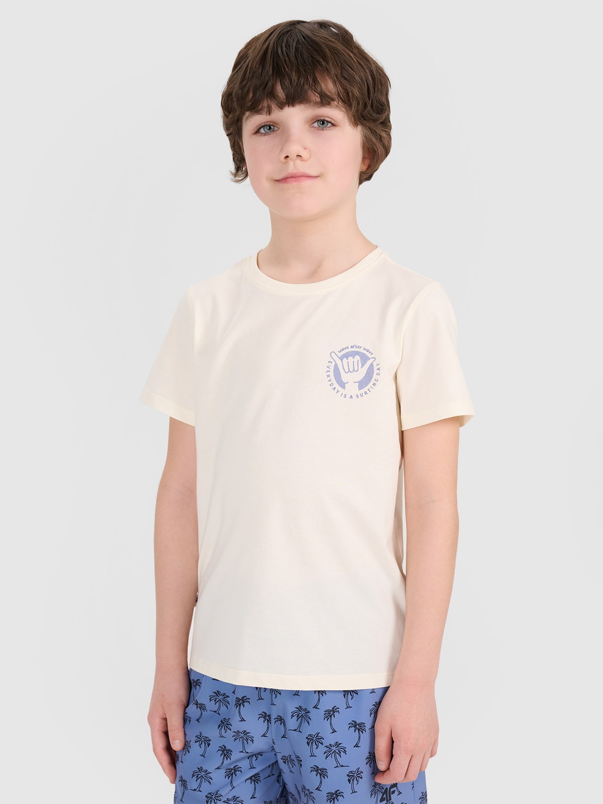 T-shirt regular marškinėliai su spauda berniukams - balti