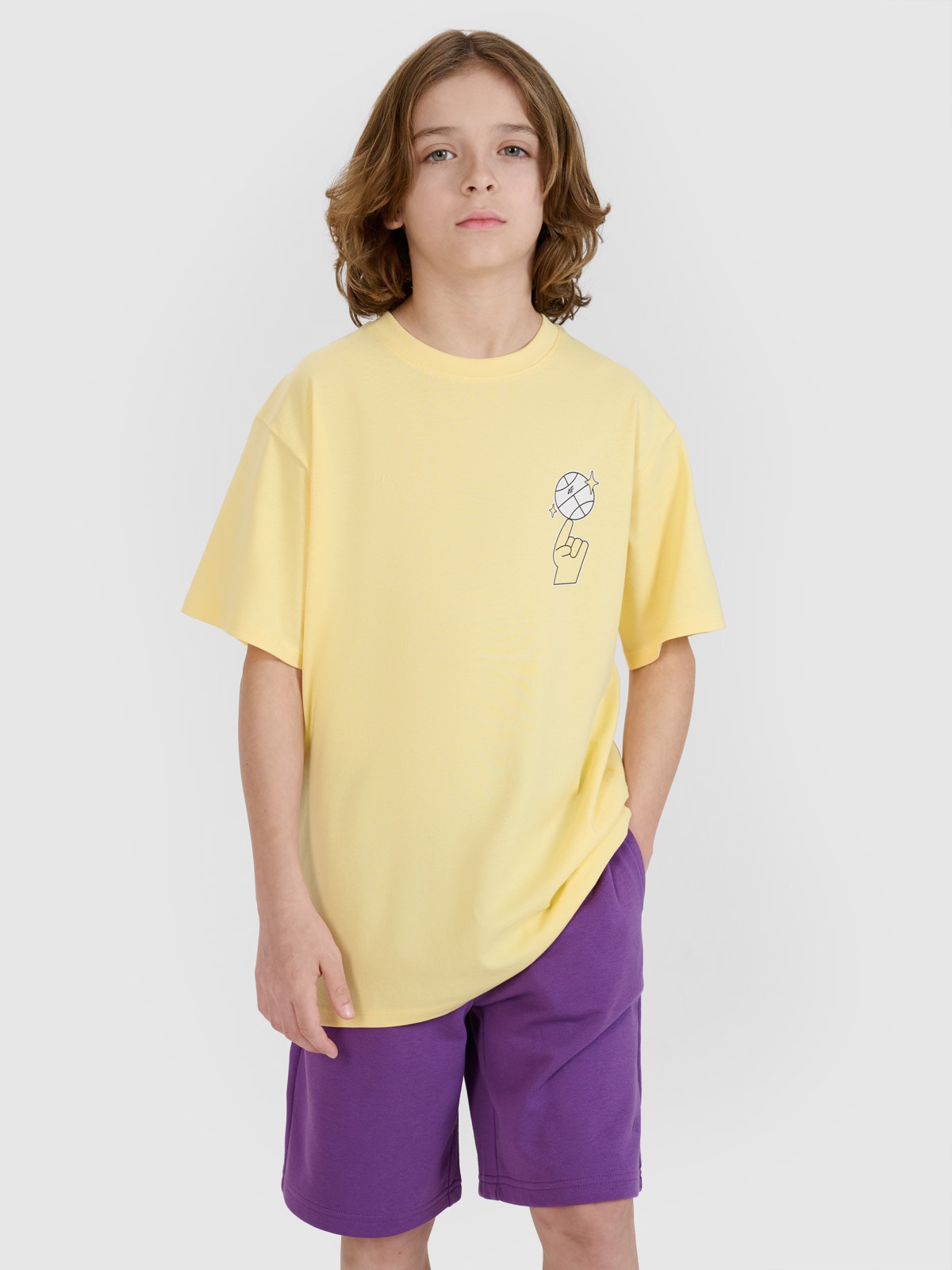 T-shirt oversize marškinėliai su spauda berniukams - geltoni