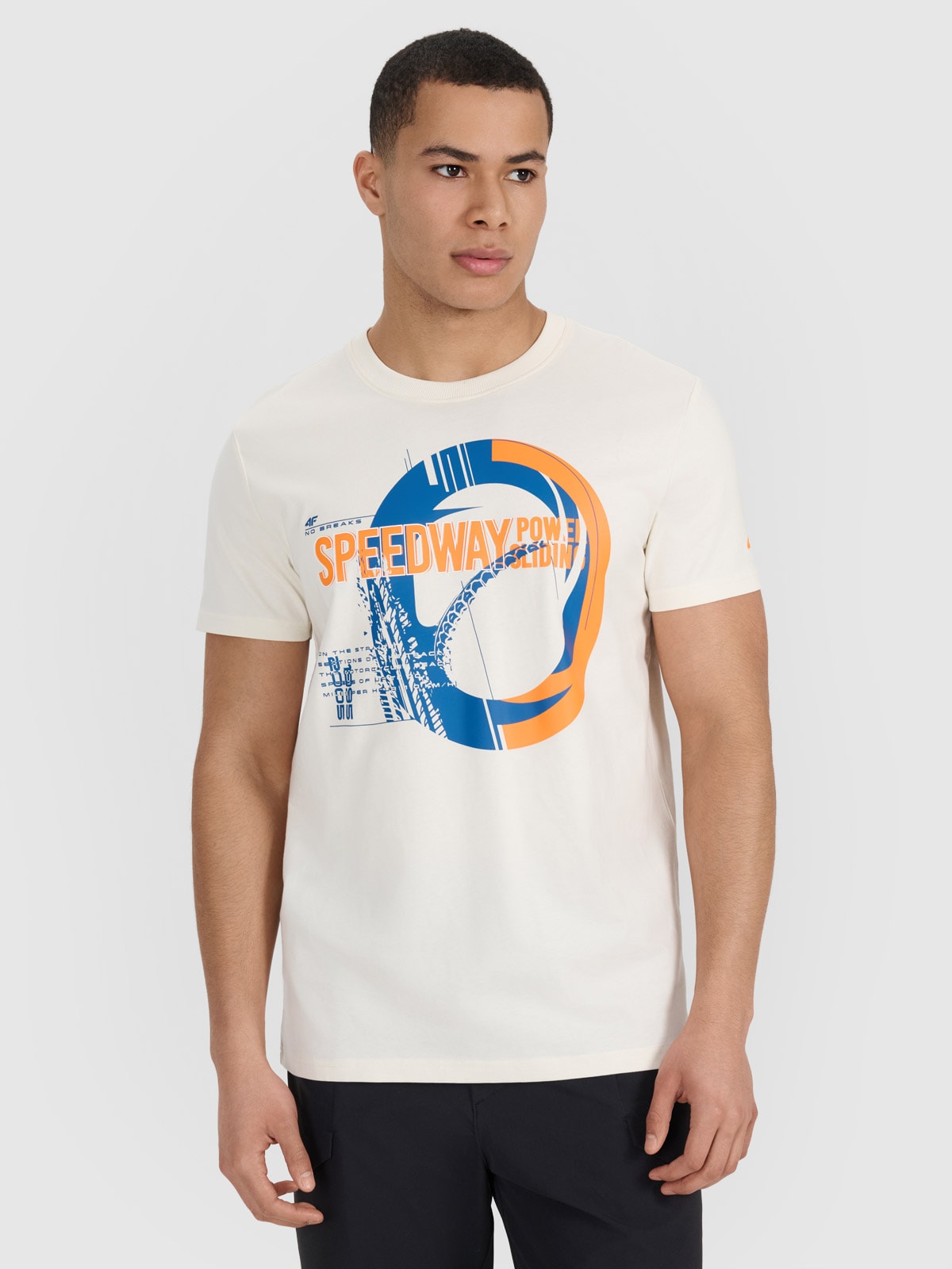 Vyriški T-shirt regular marškinėliai su spauda - smėlio spalvos