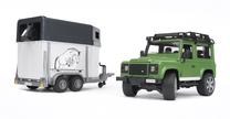  Žaislinis visureigis su priekaba Bruder Professional Series Kraj Rover Defender With Horse Trailer 02592, 1:16, žalia sp.