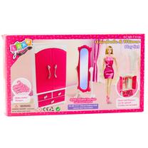 Lėlių namo baldas, rinkinys Lean Toys Wardrobe & Mirror, balta sp./rožinė sp.