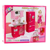 Lėlių namo baldas, rinkinys Lean Toys Kitchen & Fridge, rožinė sp.