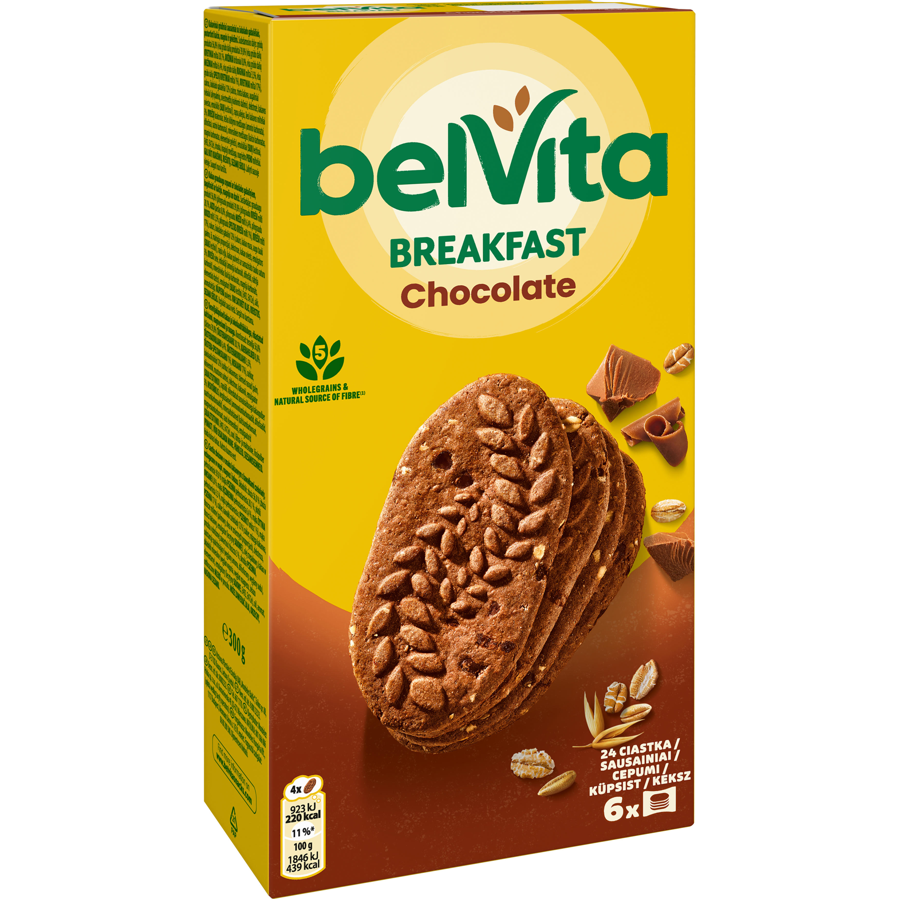 Kakaviniai sausainiai BELVITA COCOA su šokolado gabalėliais, 300 g