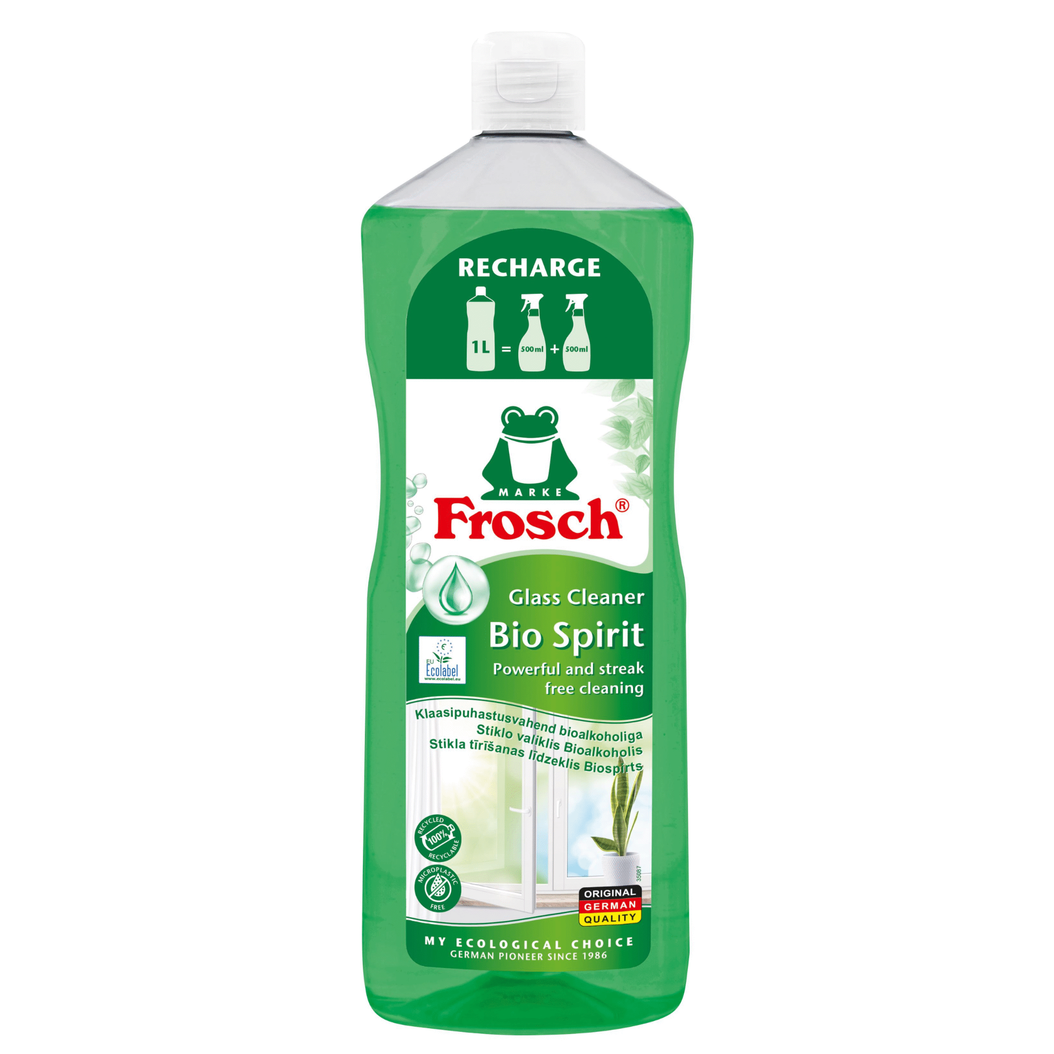 Ekologiškas spiritinio langų valiklio papildas FROSCH SPIRITUS, 1 l