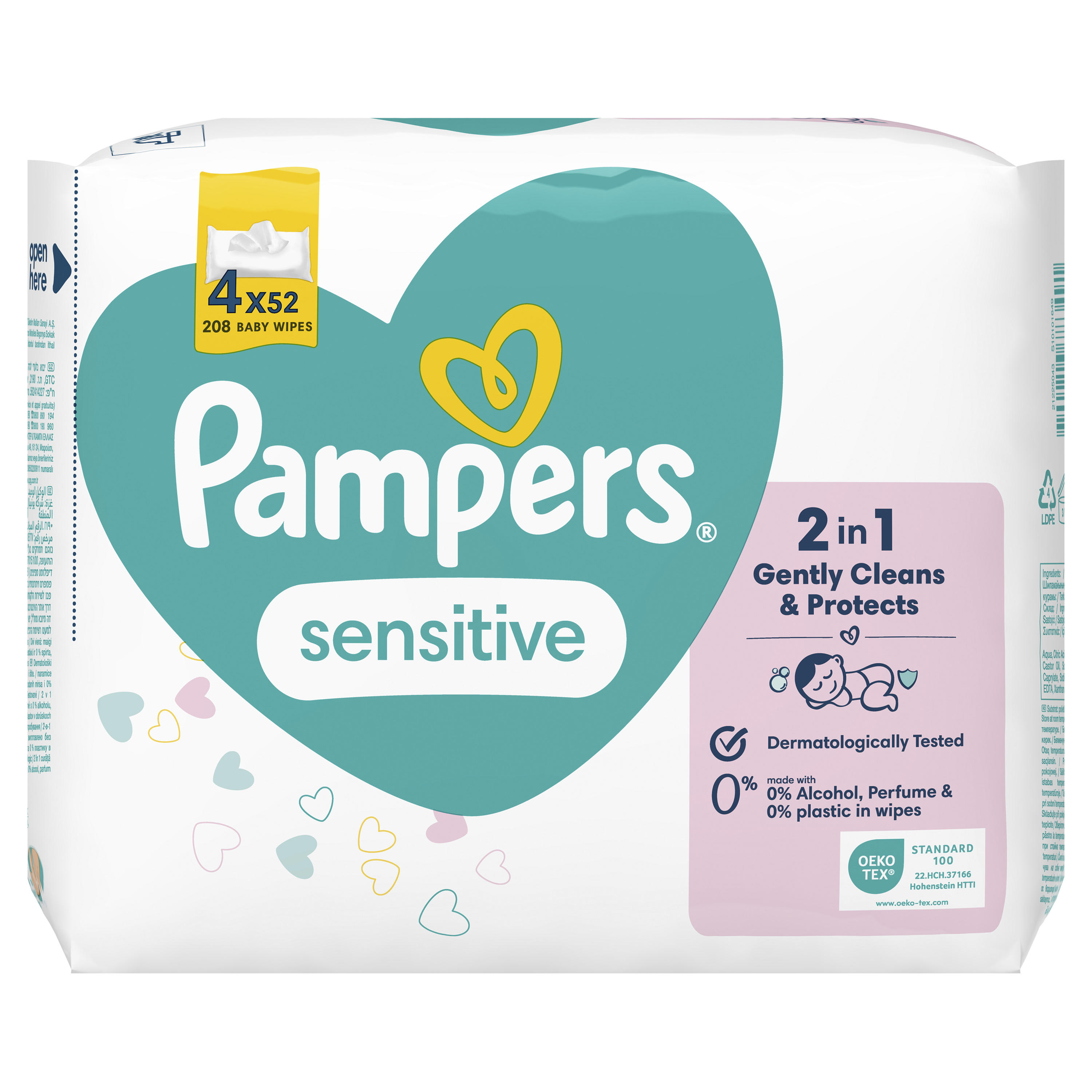 Kūdikių servetėlės PAMPERS Sensitive, Plastic Free, 4x52 vnt.