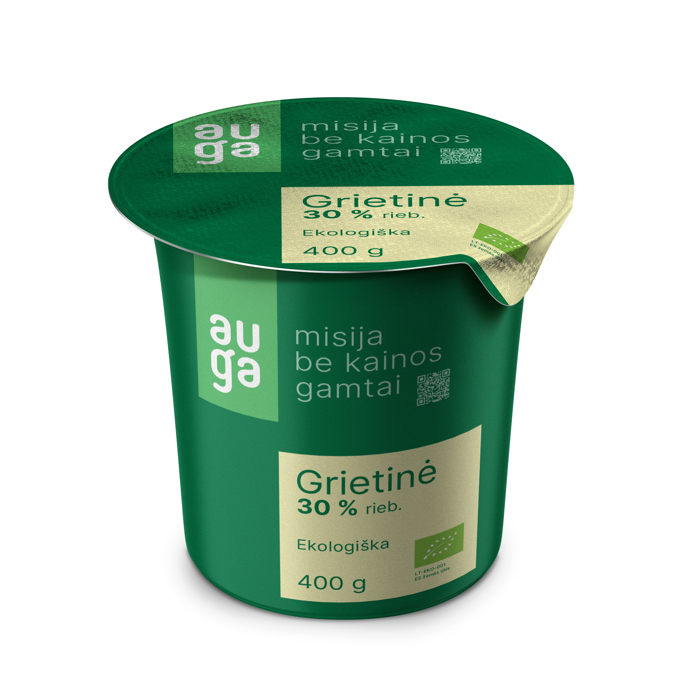 Ekologiška grietinė AUGA, 30 % rieb., 400 g