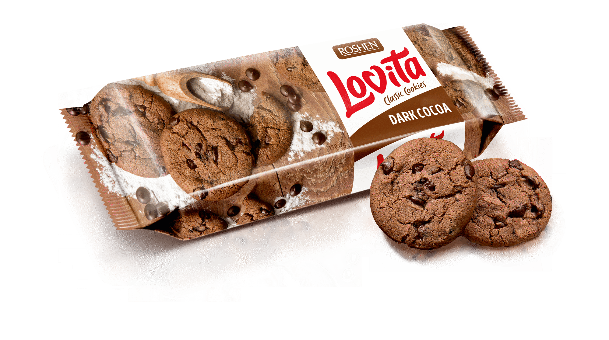 Sausainiai LOVITA ROSHEN su kakava ir šokolado gabaliukais, 150 g