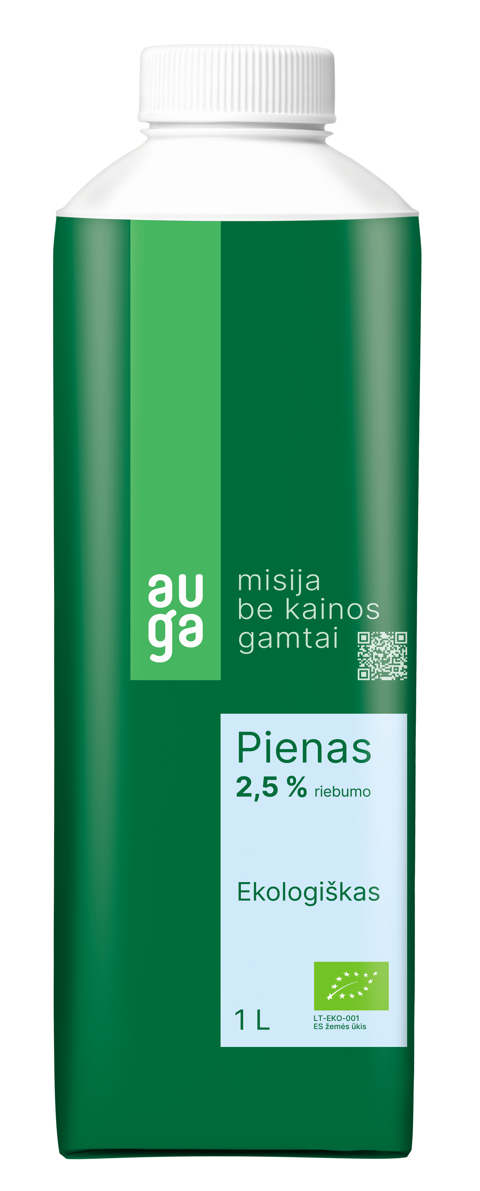 Ekologiškas pienas AUGA, 2,5 % rieb., 1 l