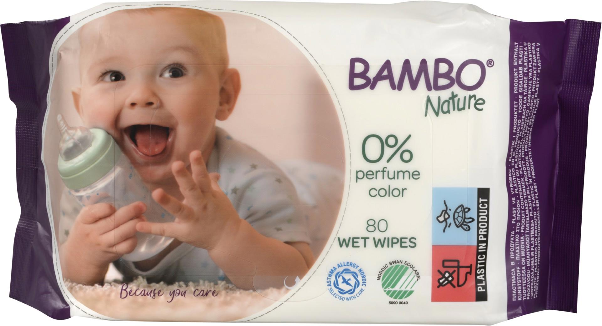 Drėgnosios kūdikių servetėlės BAMBO NATURE, 80 vnt.