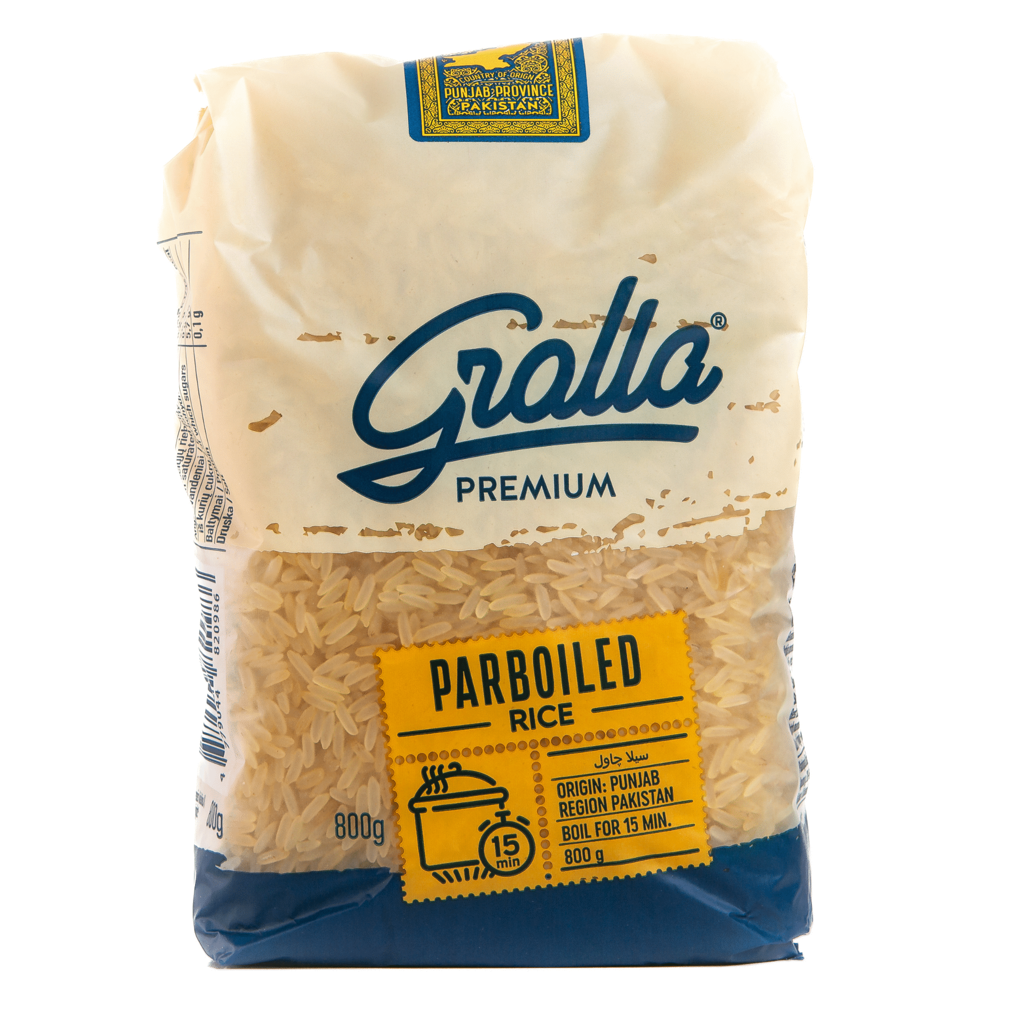 Ilgagrūdžiai plikyti ryžiai GRALLA PREMIUM, 800 g