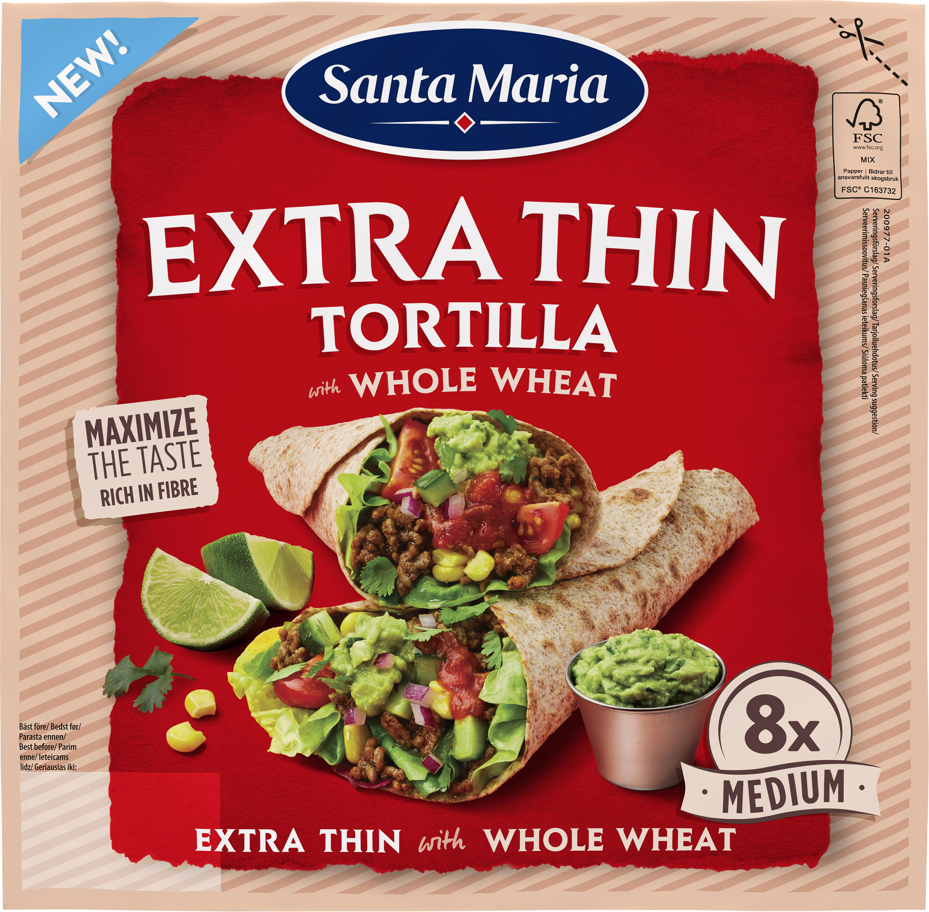 Plonos kvietinės pilnagrūdės tortilijos SANTA MARIA, 240 g