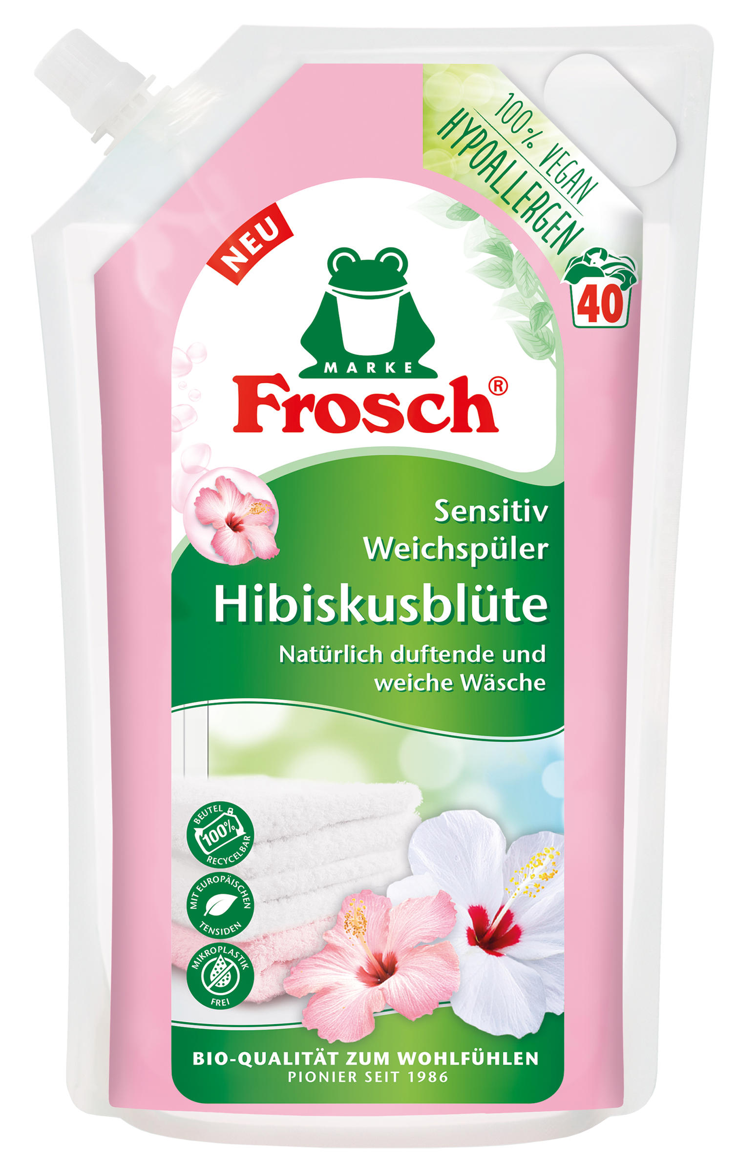 Skalbinių minkštiklis FROSCH SENSITIVE, 40 skalbimų, 1,5 l, 1 l
