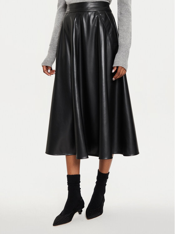 Marella Dirbtinės odos sijonas · Juoda · Midi