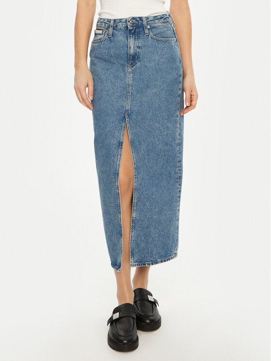 Calvin Klein Jeans Džinsinis sijonas · Mėlyna · Midi