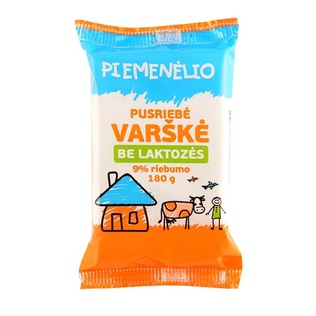 PIEMENĖLIO pusriebė trinta varškė be laktozės, 9% rieb., 180 g