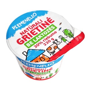 PIEMENĖLIO natūrali grietinė be laktozės, 30% rieb., 330 g