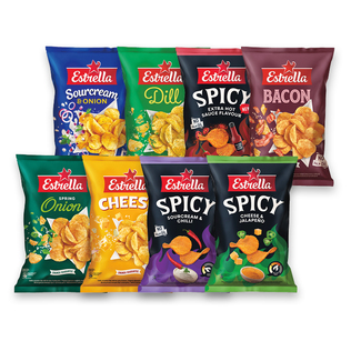Vingiuoto pjaustymo bulvių traškučiai ESTRELLA (įv. rūšių), 115 g, 130 g