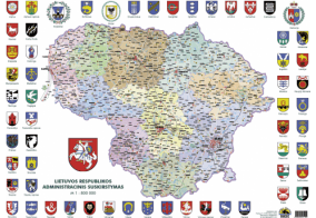 LR administracinis suskirstymas, žemėlapis su herbais M1:800000 47x63,7cm, lamin